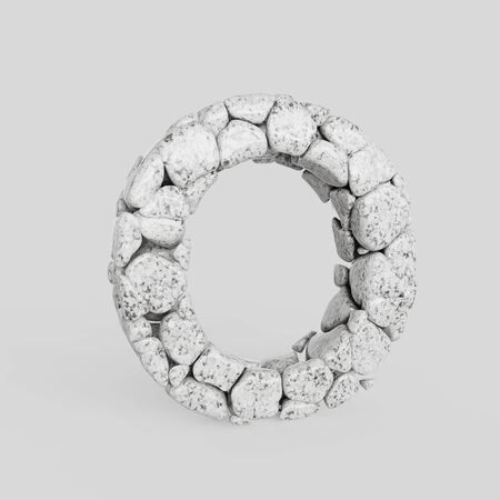 Letter O in upper case made from smooth granite stones. Seamless white floor with subtle soft shadows. This image is a 3d render.の写真素材