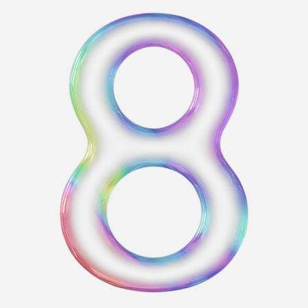 Brightly colored bubble number 8 on a white background. This image is a 3d render.の写真素材