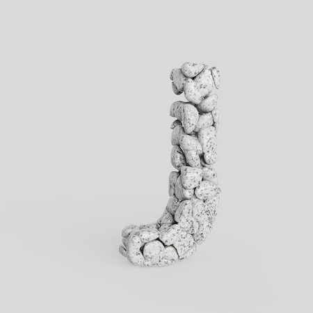 Letter J in upper case made from smooth granite stones. Seamless white floor with subtle soft shadows. This image is a 3d render.の写真素材