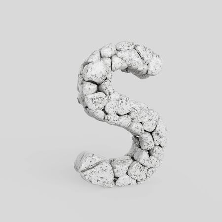 Letter S in upper case made from smooth granite stones. Seamless white floor with subtle soft shadows. This image is a 3d render.の写真素材