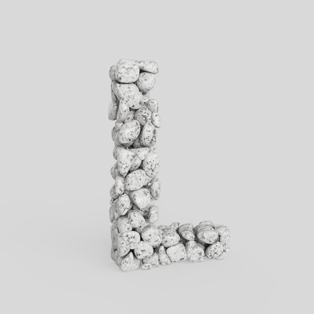 Letter L in upper case made from smooth granite stones. Seamless white floor with subtle soft shadows. This image is a 3d render.の写真素材