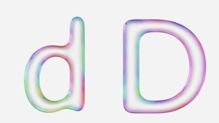 Colorful bubble letter d in lower and upper case on a white background. This image is a 3d render.の写真素材
