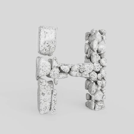 Letter H in upper case made from smooth granite stones. Seamless white floor with subtle soft shadows. This image is a 3d render.の写真素材
