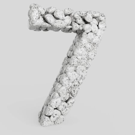 Smooth  granite stones forming the number 7 on a seamless white floor. This image is a 3d render.の写真素材