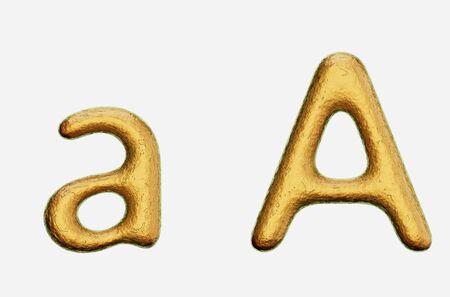 Rough bronze upper and lower case letter a on a white background. This image is a 3d render.の写真素材