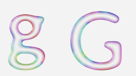 Colorful bubble letter g in lower and upper case on a white background. This image is a 3d render.の写真素材