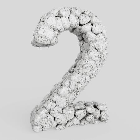 Smooth  granite stones forming the number 2 on a seamless white floor. This image is a 3d render.の写真素材