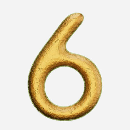 Rough bronze number 6 on a white background. This image is a 3d render.の写真素材