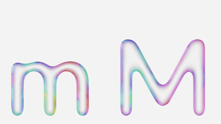 Colorful bubble letter m in lower and upper case on a white background. This image is a 3d render.の写真素材