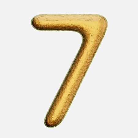 Rough bronze number 7 on a white background. This image is a 3d render.