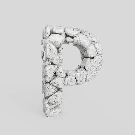 Letter P in upper case made from smooth granite stones. Seamless white floor with subtle soft shadows. This image is a 3d render.の写真素材