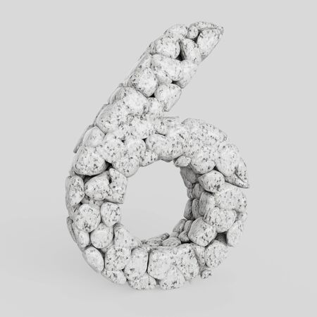 Smooth  granite stones forming the number 6 on a seamless white floor. This image is a 3d render.の写真素材