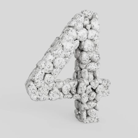 Smooth  granite stones forming the number 4 on a seamless white floor. This image is a 3d render.の写真素材