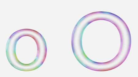 Colorful bubble letter o in lower and upper case on a white background. This image is a 3d render.の写真素材