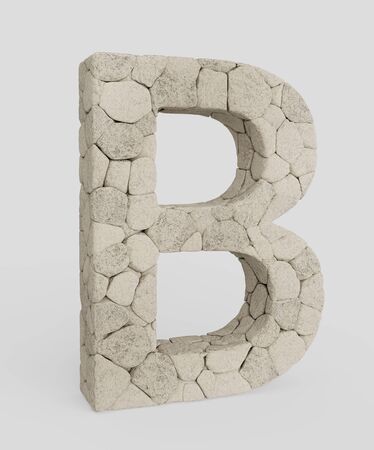 3d typography featuring in the letter letter made from variously sized, lightly colored rocks. The letter is isolated on a white background with subtle shadows. This image is a 3d render.の写真素材