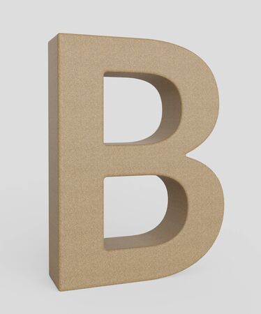 3d typography featuring in the letter b made from unmarked cork. The letter is isolated on a white background with subtle shadows. This image is a 3d render.の写真素材