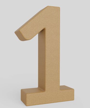 Number 1 made from unmarked orange cork and presented on an infinite white surface with very subtle soft shadows. This image is a 3d render.の写真素材