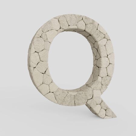 3d typography featuring in the letter letter made from variously sized, lightly colored rocks. The letter is isolated on a white background with subtle shadows. This image is a 3d render.の写真素材