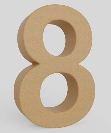 Number 8 made from unmarked orange cork and presented on an infinite white surface with very subtle soft shadows. This image is a 3d render.の写真素材