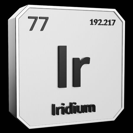 3d text of Chemical Element Iridium, its atomic weight, periodic number, and symbol on shiny metal geometry with a black background. This image is a 3d render.の写真素材