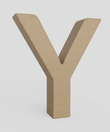3d typography featuring in the letter y made from unmarked cork. The letter is isolated on a white background with subtle shadows. This image is a 3d render.の写真素材