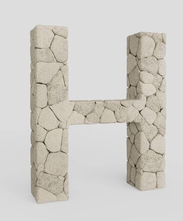 3d typography featuring in the letter letter made from variously sized, lightly colored rocks. The letter is isolated on a white background with subtle shadows. This image is a 3d render.の写真素材