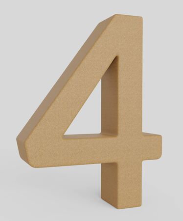 Number 4 made from unmarked orange cork and presented on an infinite white surface with very subtle soft shadows. This image is a 3d render.の写真素材