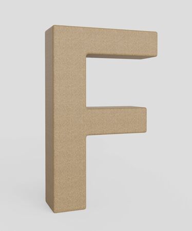 3d typography featuring in the letter f made from unmarked cork. The letter is isolated on a white background with subtle shadows. This image is a 3d render.の写真素材