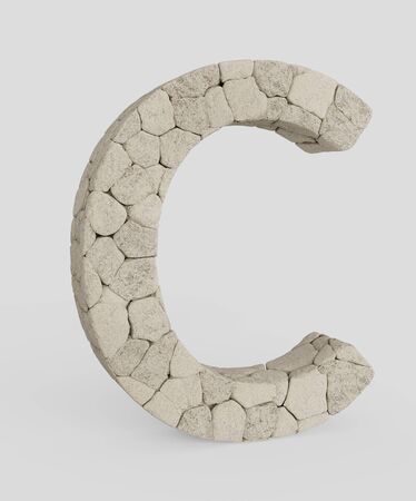 3d typography featuring in the letter letter made from variously sized, lightly colored rocks. The letter is isolated on a white background with subtle shadows. This image is a 3d render.の写真素材