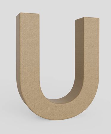 3d typography featuring in the letter u made from unmarked cork. The letter is isolated on a white background with subtle shadows. This image is a 3d render.の写真素材