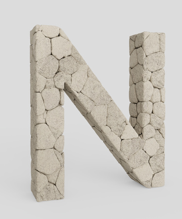 3d typography featuring in the letter letter made from variously sized, lightly colored rocks. The letter is isolated on a white background with subtle shadows. This image is a 3d render.の写真素材