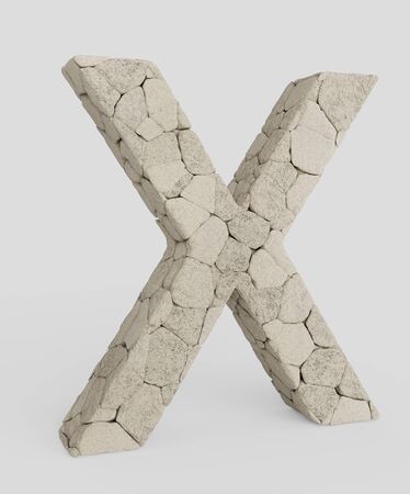 3d typography featuring in the letter letter made from variously sized, lightly colored rocks. The letter is isolated on a white background with subtle shadows. This image is a 3d render.の写真素材