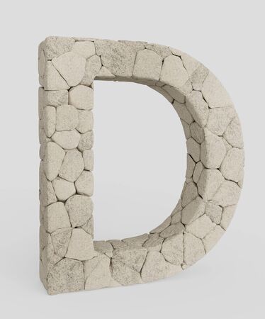 3d typography featuring in the letter letter made from variously sized, lightly colored rocks. The letter is isolated on a white background with subtle shadows. This image is a 3d render.の写真素材