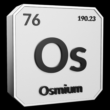 3d text of Chemical Element Osmium, its atomic weight, periodic number, and symbol on shiny metal geometry with a black background. This image is a 3d render.の写真素材