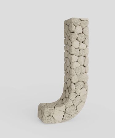 3d typography featuring in the letter letter made from variously sized, lightly colored rocks. The letter is isolated on a white background with subtle shadows. This image is a 3d render.の写真素材
