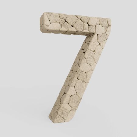 Number 7 made from lightly colored rocks and presented on an infinite white surface with very subtle soft shadows. This image is a 3d render.の写真素材
