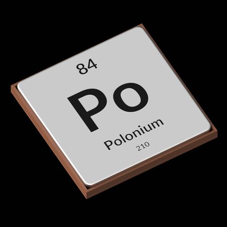 Embossed isolated metal plate displaying the chemical element Polonium, its atomic weight, periodic number, and symbol on a black background. This image is a 3d render.の写真素材