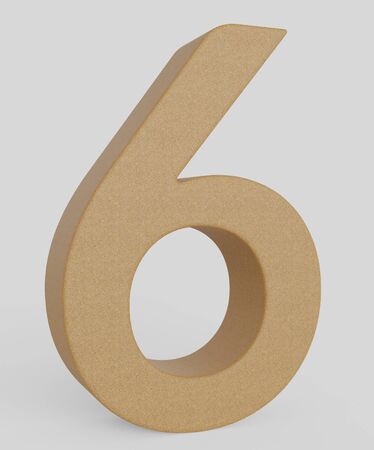 Number 6 made from unmarked orange cork and presented on an infinite white surface with very subtle soft shadows. This image is a 3d render.の写真素材