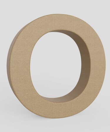 3d typography featuring in the letter o made from unmarked cork. The letter is isolated on a white background with subtle shadows. This image is a 3d render.の写真素材