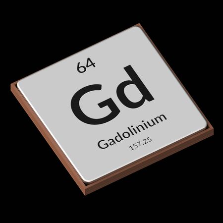 Embossed isolated metal plate displaying the chemical element Gadolinium, its atomic weight, periodic number, and symbol on a black background. This image is a 3d render.の写真素材