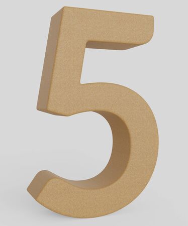 Number 5 made from unmarked orange cork and presented on an infinite white surface with very subtle soft shadows. This image is a 3d render.の写真素材