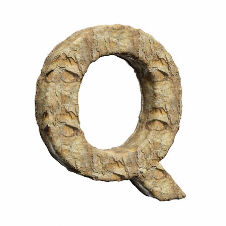 Roughly textured and warmly toned number q on a pure white background. This is a 3d render.の写真素材