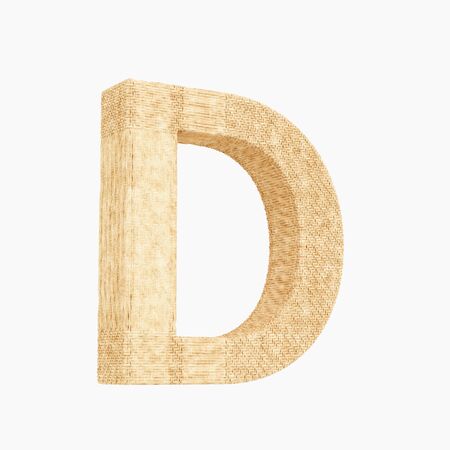 Woven wicker upper case letter d 3d render on a pure white background.の写真素材