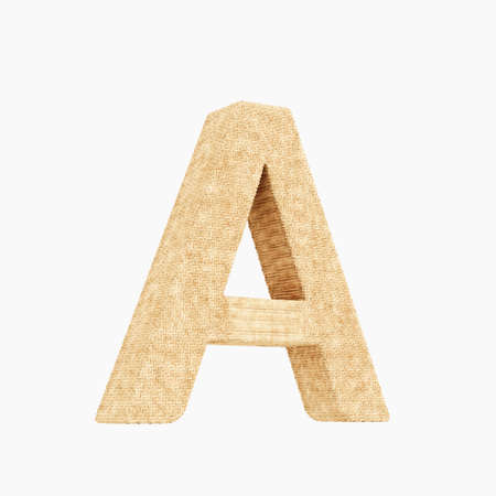 Woven wicker upper case letter a 3d render on a pure white background.の写真素材