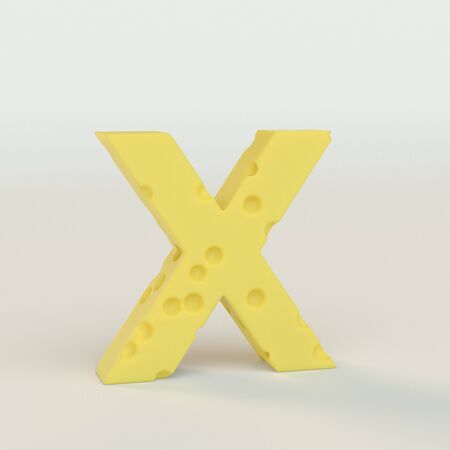 Upper case Swiss cheese letter X on a white studio seamless. This is a 3d renderの写真素材
