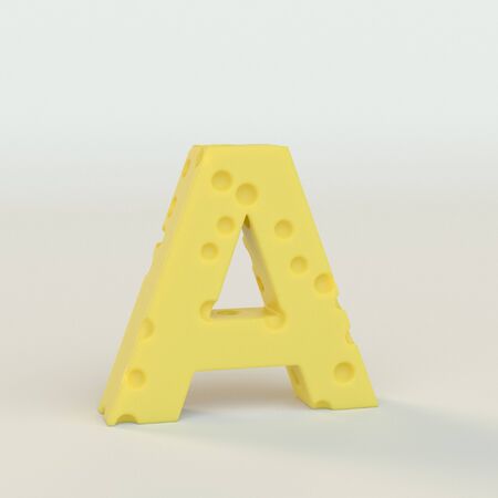 Upper case Swiss cheese letter A on a white studio seamless. This is a 3d renderの写真素材
