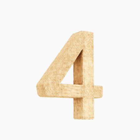 Woven wicker number 4 3d rendering on pure white background.の写真素材