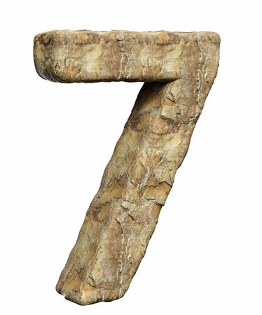 Roughly textured and warmly toned number 7 on a pure white background. This is a 3d render.の写真素材