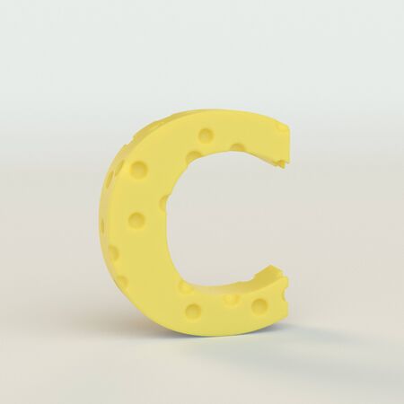 Upper case Swiss cheese letter C on a white studio seamless. This is a 3d renderの写真素材