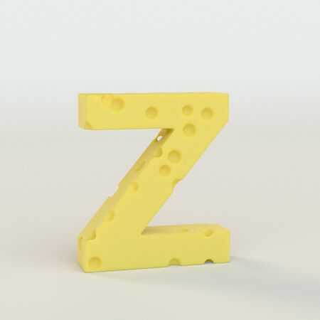 Upper case Swiss cheese letter Z on a white studio seamless. This is a 3d renderの写真素材